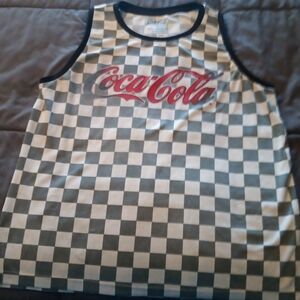 Unisex Sz L Coca-Cola Gray and White Checkered Tank With Splits On Botton Sides